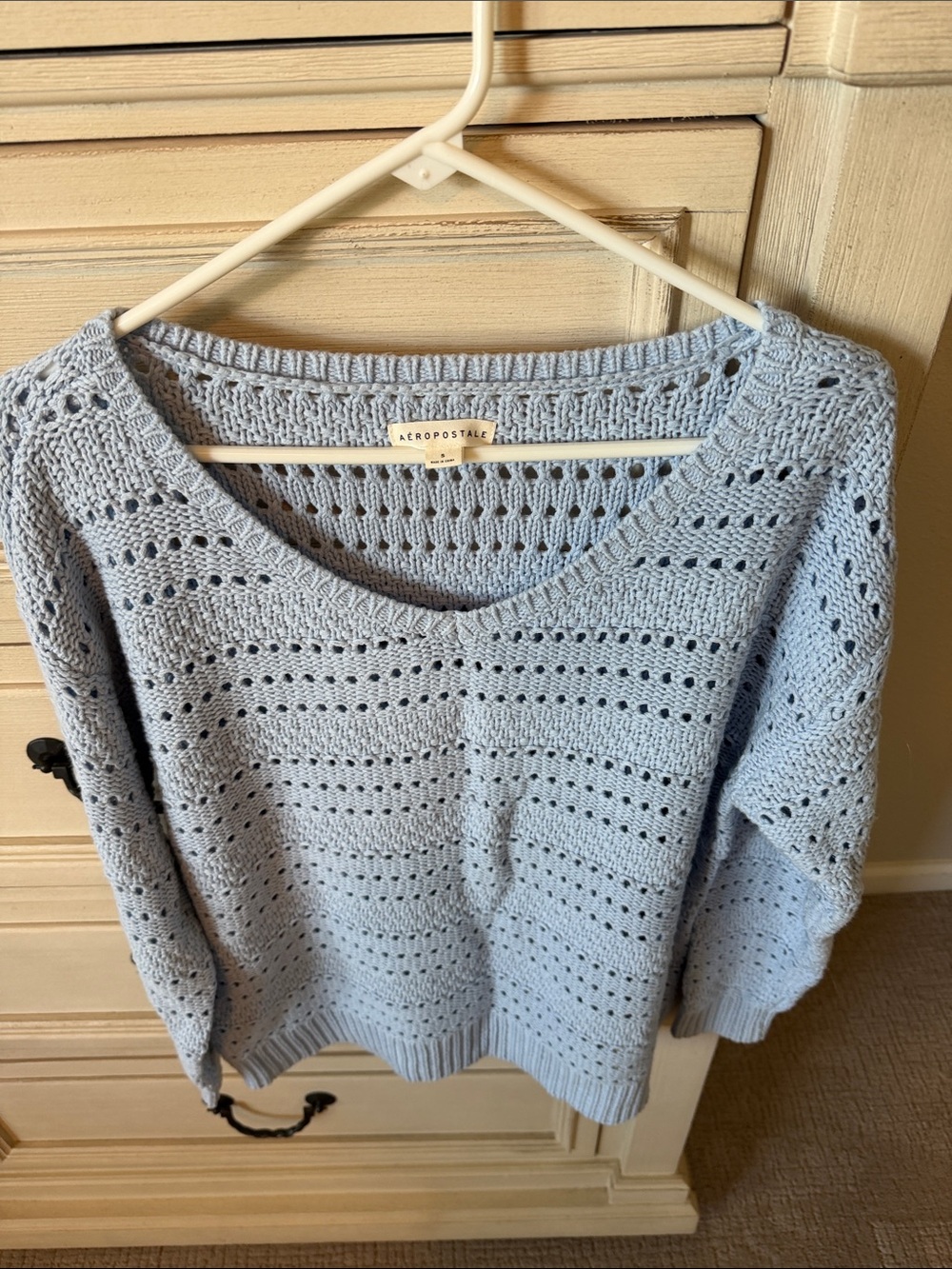 Aeropostale Pale Blue Open-Knit V-Neck Sweater
